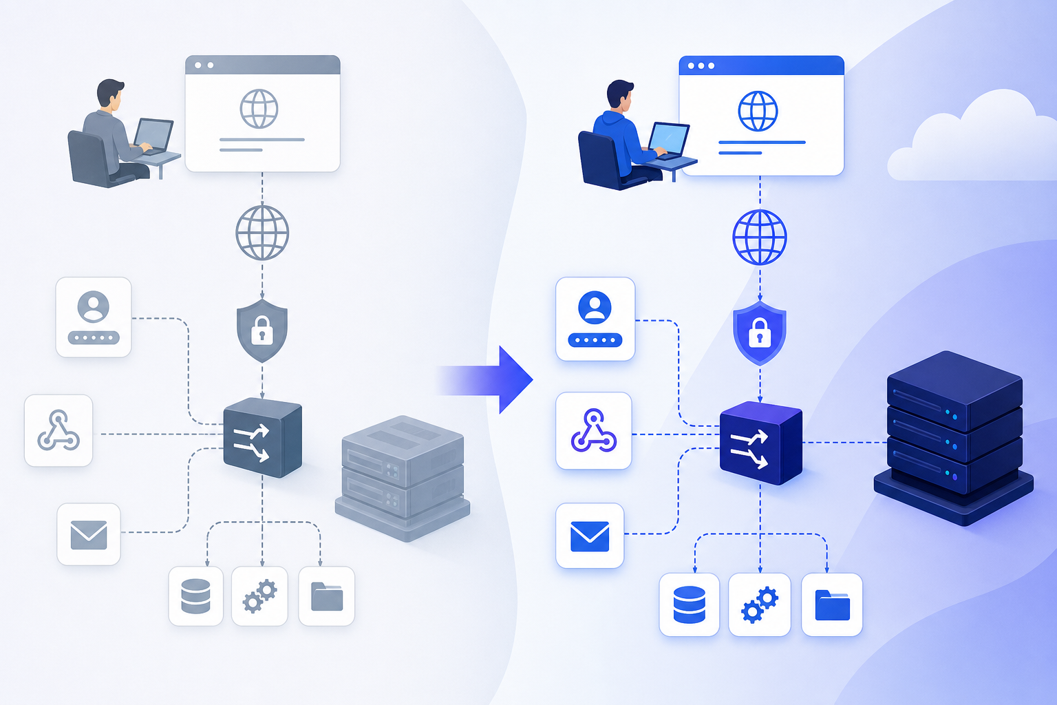 Una checklist per il cambio di dominio che collega un'applicazione self-hosted a DNS, TLS, provider di identità, webhook e link email