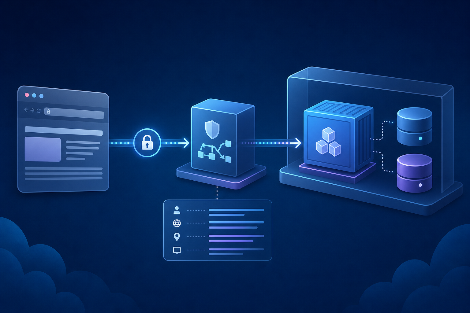 Schéma montrant un navigateur se connectant via un proxy inverse à une application auto-hébergée et à des services de support
