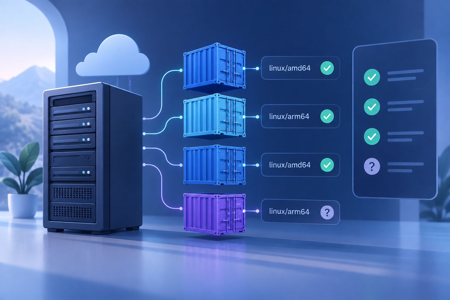 Liste de vérification pour comparer la prise en charge des plateformes d’une image Docker à l’architecture du processeur d’un serveur