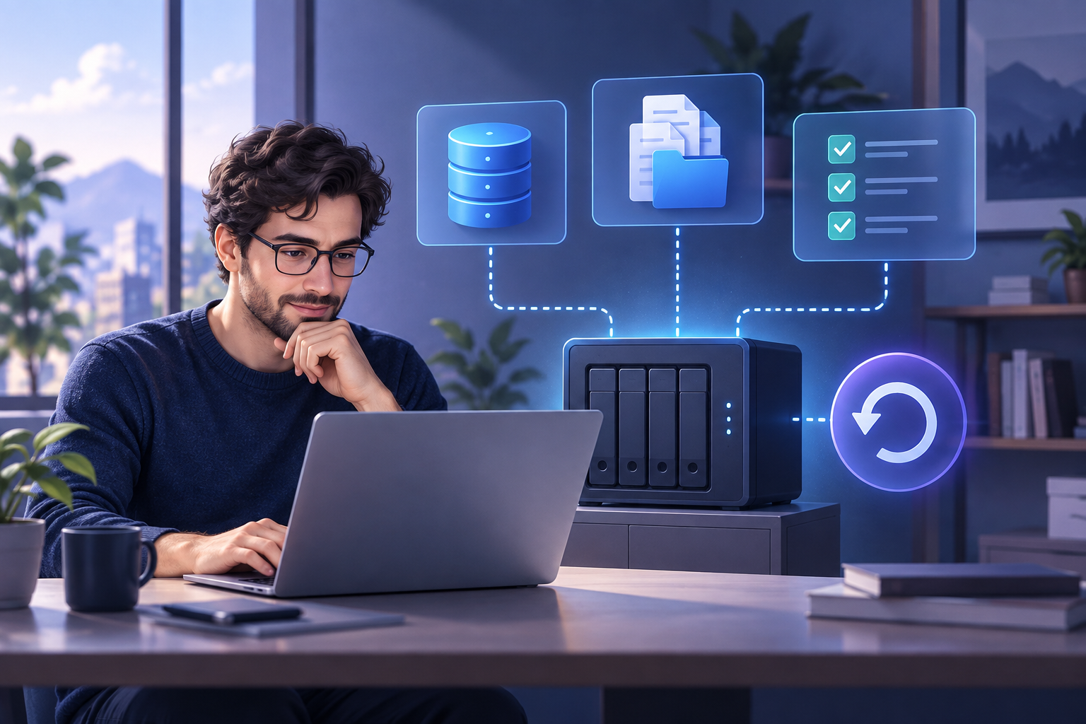 Administrador que comprueba la restauración conjunta de la base de datos y los archivos subidos de una aplicación autoalojada