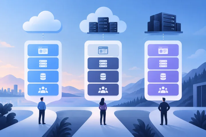 Verantwortungsmatrix zum Vergleich von SaaS, Managed Hosting und Self-Hosting