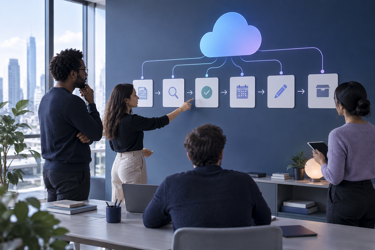 Redaktionsteam bildet Redaktionsschritte ab, um ein selbst gehostetes CMS zu testen