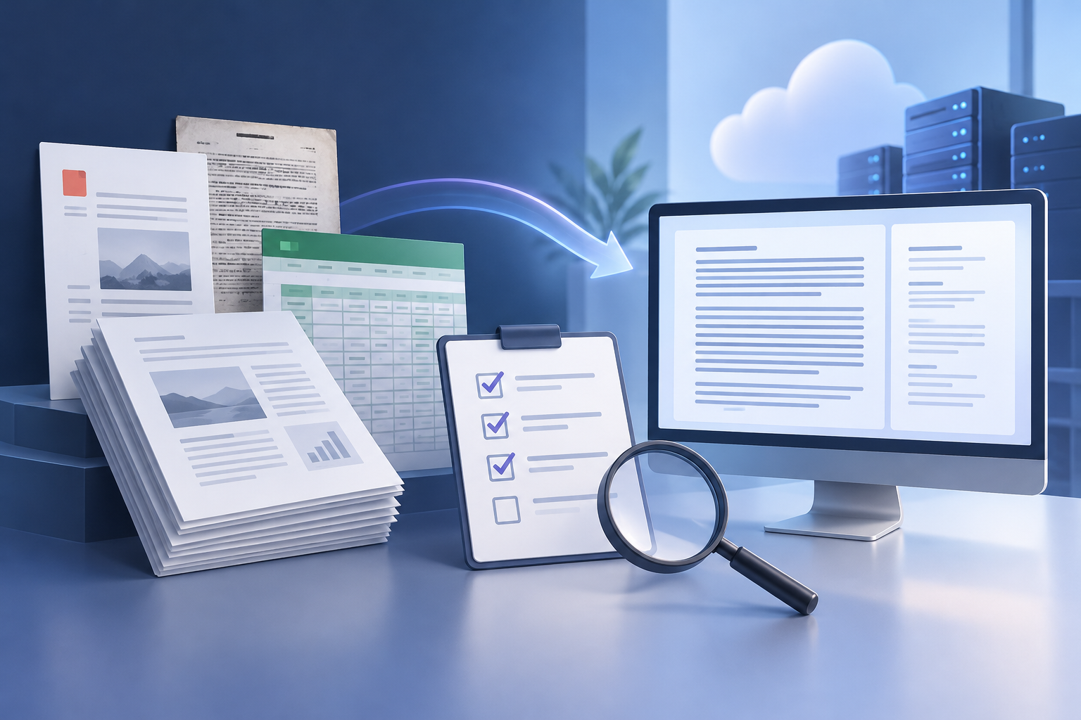 A team comparing extracted text from sample business documents with the original files